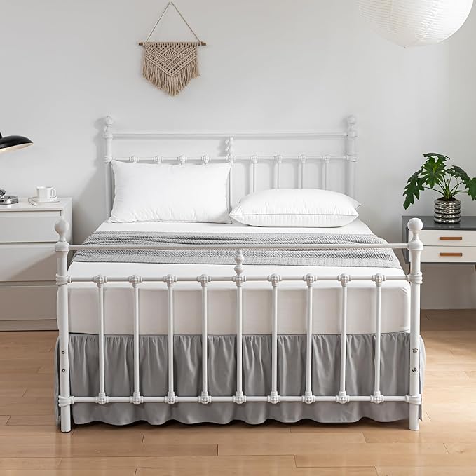 Bed Skirt Full Size Ruffled Bed Skirts with Split Corners, 14 Inch Drop Dust Ruffle Bed Skirt with Platform, Light Gray