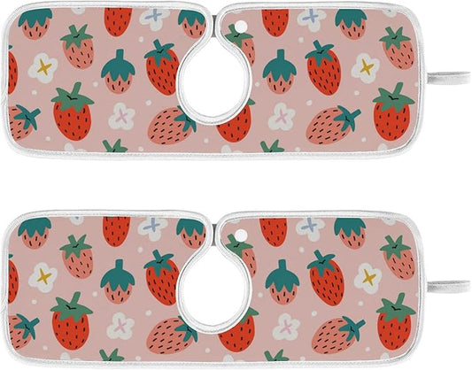 Kitchen Faucet Absorbent Mat,Strawberry Summer Berry Water Splash Guard for Sink, Faucet Drip Catcher Thicken Sponge Microfiber Faucet Water Catcher Mat Sink Absorbent Mat for Kitchen 23x5in 2 Pack