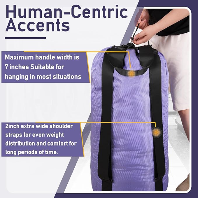 Laundry Bag Backpack Large Travel Laundry Bag with Adjustable Shoulder Straps Portable Laundry Hamper for College, Dorm, Apartment Camp (Purple)