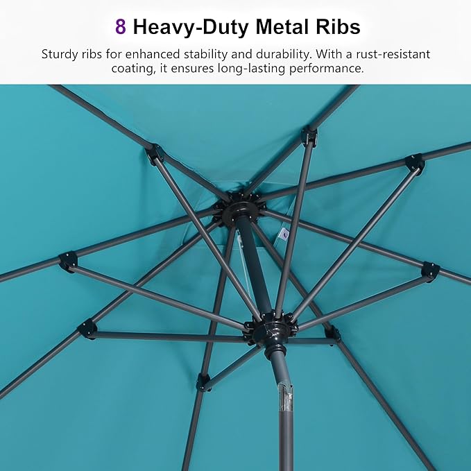 PURPLE LEAF 6' x 6' Square Patio Umbrella Outdoor Table Umbrella Aluminum Frame Market Umbrella Sun Umbrella with 8 Sturdy Ribs Tilt for Garden Deck Lawn Pool Turquoise Blue