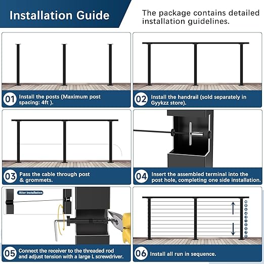 Economical 36" Cable Railing Post, Stainless Steel T304 Level Drilled Line Post for Deck Railing System, Upgraded Black Powder Coated Wire Metal Post for Indoor Outdoor Deck Porch Balcony