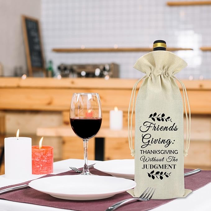 Friends Giving Gift Thanksgiving Decorations Wine Bag Thank You Gifts for Women Men Best Friends Friendship Gifts Thanksgiving Christmas Birthday Gift for Friends Bestie BFF Reusable Wine Bottle Bags
