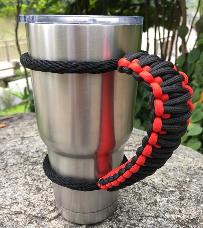 Handmade Paracord Handle for Yeti/Rtic/Ozark Trail Rambler 30 Oz Tumbler. Red/Black