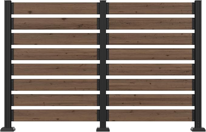 MUPATER 49” H×78” W Outdoor Privacy Screen Fence, No Dig Wooden Privacy Fence Panel for Hard Ground and Soil, 2 Way to Use, Privacy Wall with Aluminum Post, Air Conditioner Fence, Brown (2 Panels)