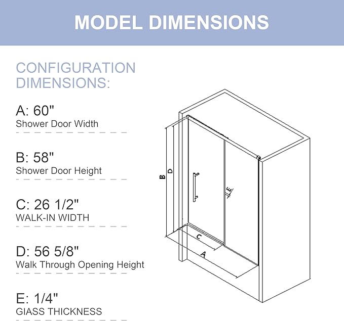 KPUY Bathtub Shower Door, 56-60" W x 58" H Sliding Shower Door for Bathtub, 1/4" (6mm) Thick Tempered Clear Glass with Explosion-Proof Film Nano Coating in Matte Black Finish