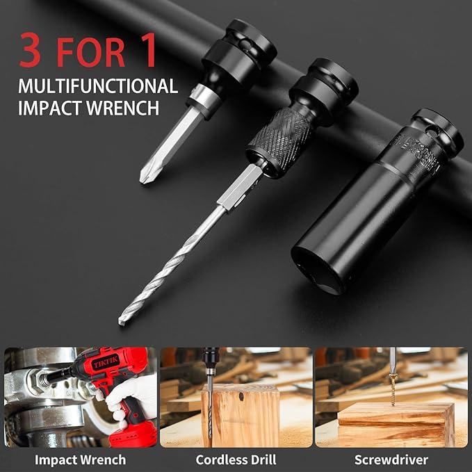 TIKTIK 850Nm Cordless Impact Wrench,1/2" Cordless Impact Gun w/ 2x 4.0Ah Battery,3300RPM Brushless Impact Wrench,640Ft-lbs High Torque Electric Impact Driver Set for Car/DIY Furniture/Lawn Mower