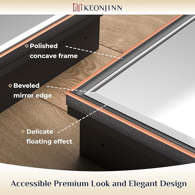 Keonjinn 17" x 25" Medicine Cabinets with Mirror for Bathroom, Oil Rubbed Bronze Recessed or Surface Wall-Mounted Aluminum Alloy Framed Beveled Mirror, Farmhouse Bathroom Mirror with Storage Cabinet