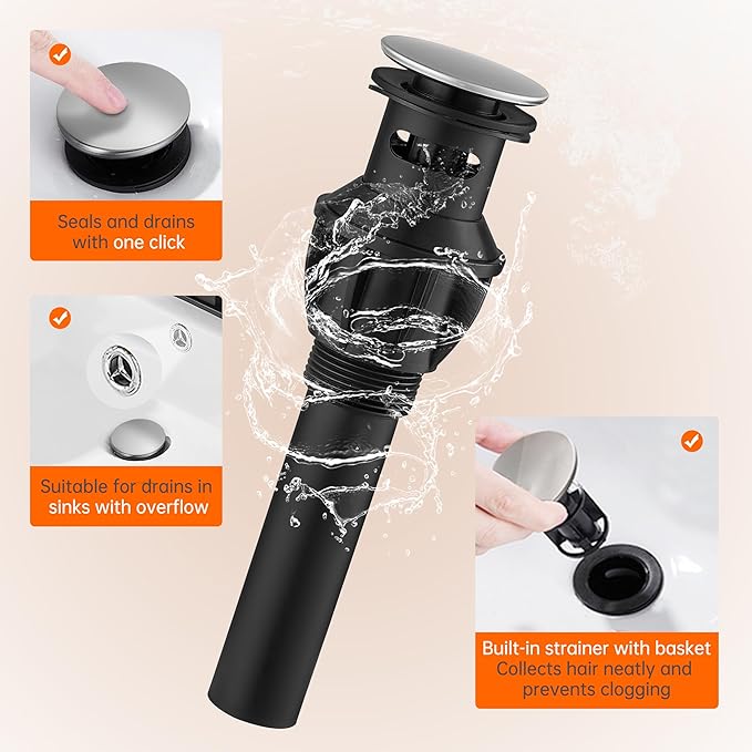 Waterfall Bathroom Sink Faucet 4 Inch Brushed Nickel Faucet Bathroom with Pop Up Drain 2 or 3 Holes Bathrooms Basin Lavatory Mixer Tap with Deck Mount Plate