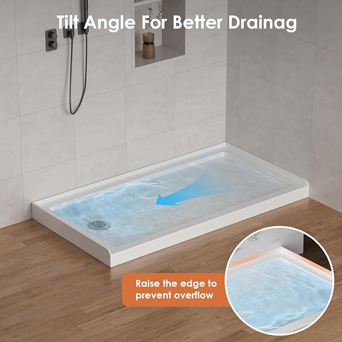 60"x 32" Shower Base, Left Drain Single Threshold Shower Pan with Slip Resistant Textured Surface, Stainless Steel Drain Cover（Left）