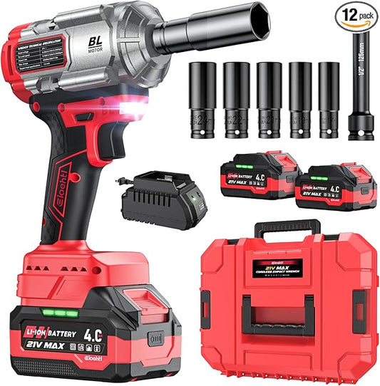 Cordless Impact Wrench, 1200Nm(900 Ft-lbs)1/2" Brushless Impact Gun, 2x4.0AH Batteries Electric Impact Motor Variable Speeds, 21V High Torque Power Impact Driver Ideal for Car, DIY, and Truck RV/Mower