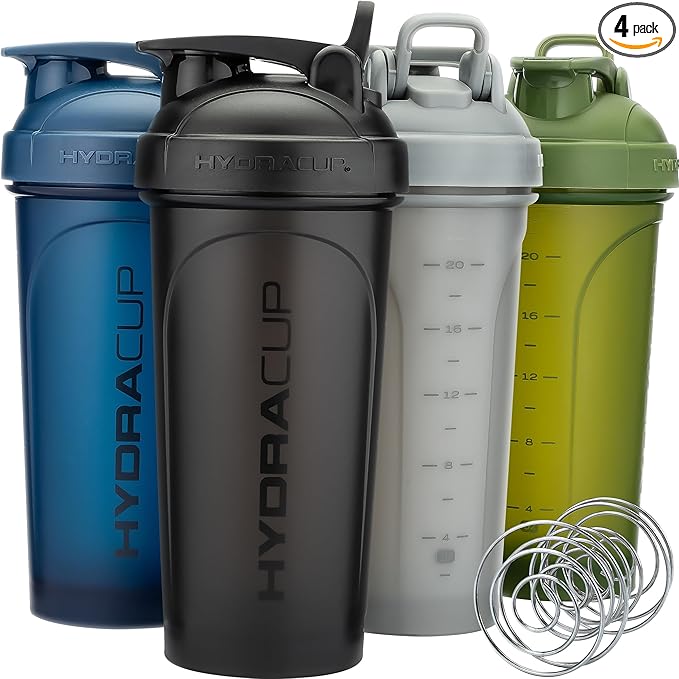 Hydra Cup ProFlow - 28 oz Shaker Bottle Pack for Protein Shakes, Shaker Cups with Ball Blender Whisk, Shaker Bottle with Handle, Travel To Go, BPA Free (No Phone Holder, MultiColor (4 Pack))
