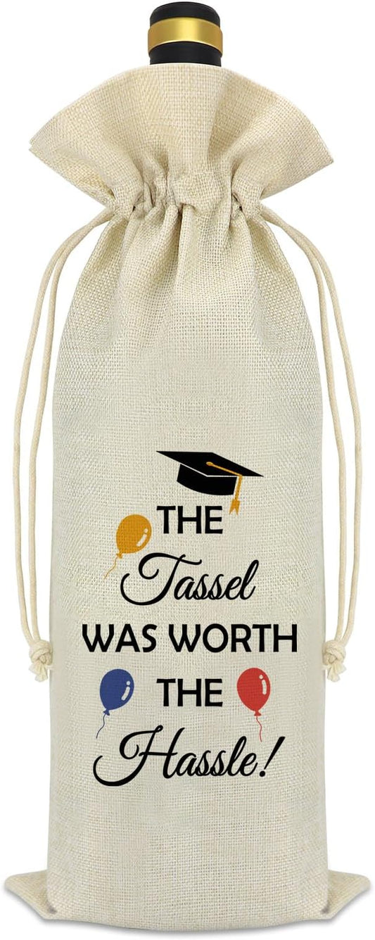 Graduation Gifts for Women Men Funny 2024 Graduation Gifts Decorations Party Wine Bag Class Of 2024 Graduation Gifts College High School Masters Graduation Gifts Drawstring Reusable Wine Bottle Bag