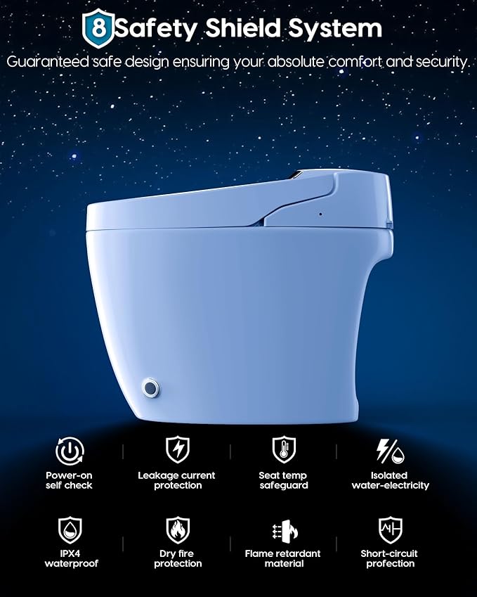 Glendan Smart Toilet Auto Flush: Auto Open Close Lid Seat - 3 Adjustable Heated One Piece Toilet for Bathrooms - Electric Modern Tankless Bidets with Night Lights Remote - Pre-Wetting Slow Close