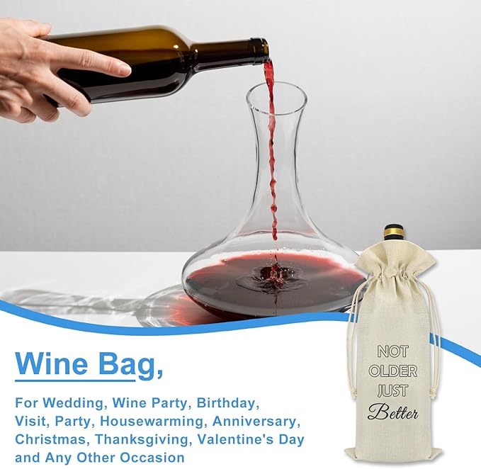 Funny Birthday Gifts for Women Men Best Friends Friendship Gift Burlap Wine Bags 25th 30th 40th 50th 60th 70th Birthday Gift Wine Themed Birthday Gifts Reusable Wine Bottle Gift Bags with Drawstrings