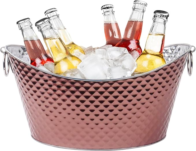 Klmnop Large Ice Bucket, 12L Stainless Steel Beverage Tub with Handles, Rose Gold Drink Tub&Drink Buckets for Parties(RoseGold)