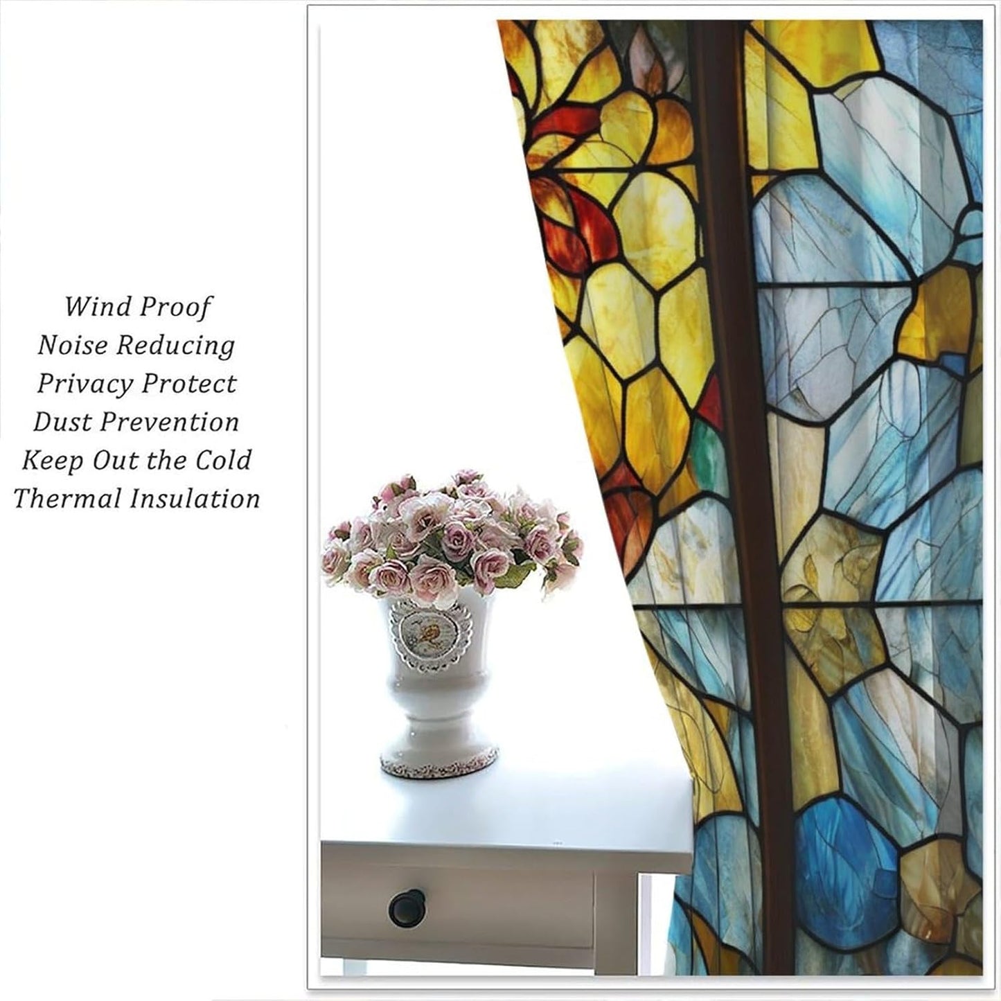 Stained Glass Curtains,Retro Abstract Colorful Art Home Decor Drapes for Bedroom Living Room Kitchen Window Treatment 2 Panels Set Total Size 84" W X 84" L Inch