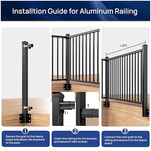 1 Pack 2.56 in. x 2.56 in. x 46 in. Aluminum Side Mount Railing Post for 36" Stair or Level Railing Kit, Black Textured Powder-Coat Finish Fascia Mount Post Inner Corner Side Post