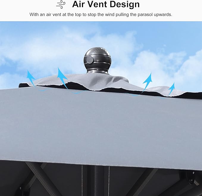 PURPLE LEAF 6.5' x 6.5' Square Patio Umbrella Outdoor Table Umbrella Aluminum Frame Market Umbrella Sun Umbrella with 8 Sturdy Ribs & Tilt for Garden Deck Lawn & Pool Gray