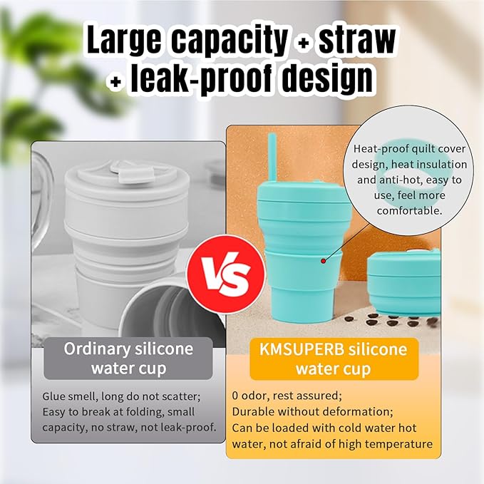 collapsible cup with Straw, Kids Insulated collapsible cups for traveling Leakproof Cup, Portable 350ml Foldable Travel Straw camping cup for Picnic,Hiking,Sports,Camping(green)