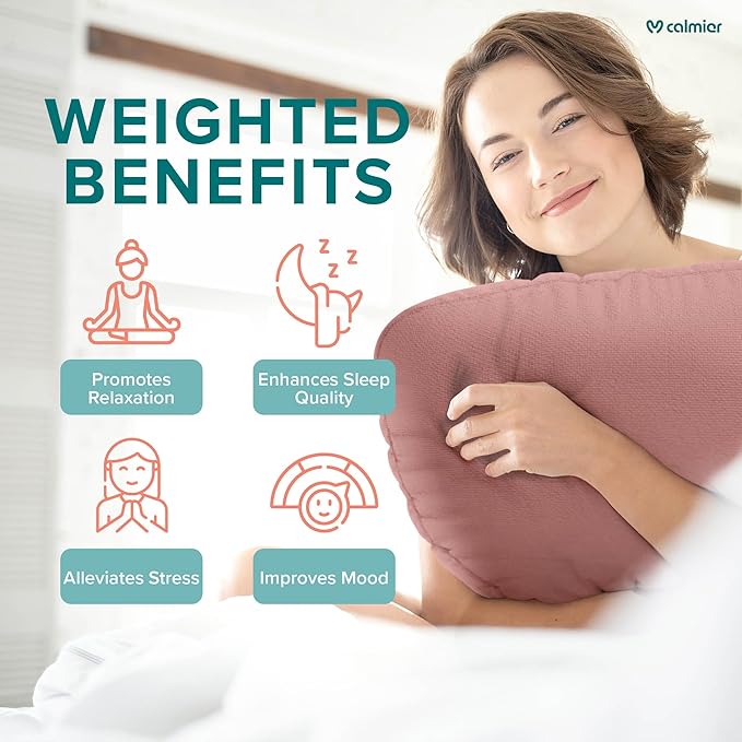 Calmier - 12 lb Sensory Weighted Pillow - Glass Bead Filled Hug Pillow - Ultra Plush Cozy Weighted Pillows for Adults and Kids - Child Sensory Pillow - Weighted Lap Pad (Pink - Fleece, 12 LBS)