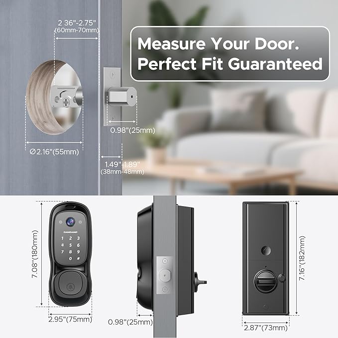Smart Lock with Camera & Doorbell, 3-in-1 Smart Deadbolt for Front Door, Fingerprint Keyless Entry Door Lock with Live View, Video Smart Lock Built-in Wi-Fi, Auto Lock, Siri Unlock, IP66 Waterproof