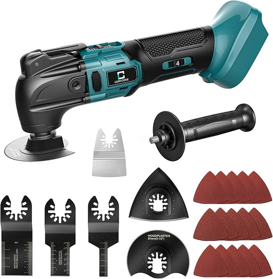 Cordless Oscillating Tool Compatible with Makita Battery, 21000 OPM Max Brushless-Motor Tool with Auxiliary Handle, Oscillating Multi-Tool for Scraping, Sanding,Cutting Wood(Tool only)