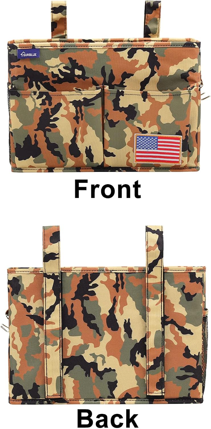 Surblue Bedside Caddy Hanging Organizer Storage Bag Pocket for Bunk, Hospital Beds, College Dorm Rooms, Baby Bed Rails, Wheelchair Side Bag, Camp Chairs, 4 Pockets and 2 Hooks (Small Desert)