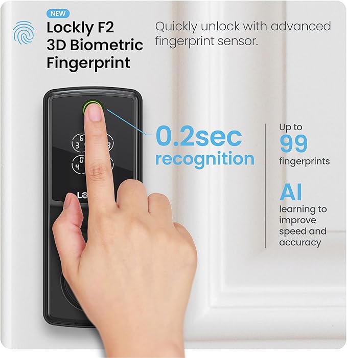 Lockly Secure Pro (2025 Latest Version), Smart Lock with Built-in Wi-Fi, New-Gen Fingerprint Door Lock, Keyless Entry Deadbolt, PIN Genie Keypad, Auto Lock, App Remote Control, Easy Installation