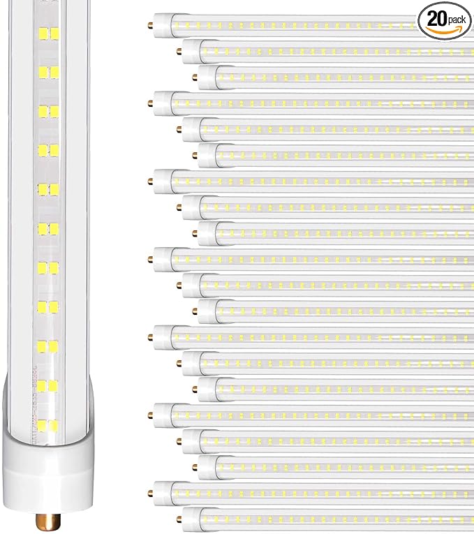 8ft LED Bulbs, 8 Foot LED Tube Light (20 Pack) 45W 6000lm 6500K, Super Bright,T8 Single Pin FA8 Lights, Clear Cover,8 Foot LED Bulbs to Replace T8 T12 T10 Fluorescent Light Bulbs