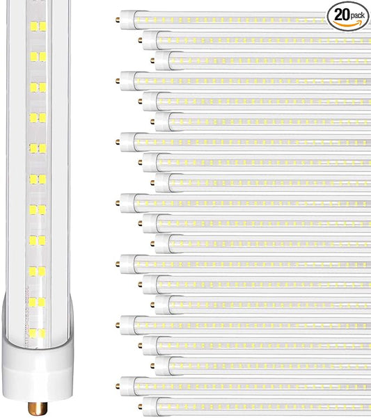 8ft LED Bulbs, 8 Foot LED Tube Light (20 Pack) 45W 6000lm 6500K, Super Bright,T8 Single Pin FA8 Lights, Clear Cover,8 Foot LED Bulbs to Replace T8 T12 T10 Fluorescent Light Bulbs