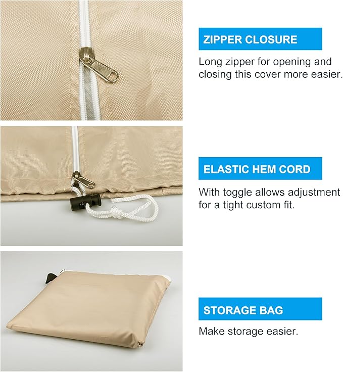 OKPOW Patio Umbrella Cover for 9ft to 12ft Outdoor Umbrellas - 420D Waterproof Garden Market Umbrella Cover Outside Parasol Covers with Zipper for Deck Pool Beach Umbrellas, Khaki