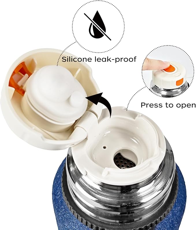 Insulated Stainless Steel Water Bottle, 27oz/800ml Sports Water bottles with Double Walled and Vacuum Insulated Metal for Travel, School, and Gym (Blue)