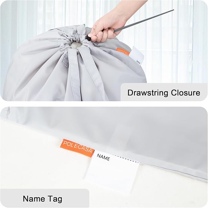 Polecasa Heavy Duty Large Laundry Bag with 130gsm Tear Resistant Fabric and Handles, Easy to Carry Durable Dirty Clothes Drawstring Bag, Perfect for College Dorm, Travel, 2 Pack 28”x36”, Silver