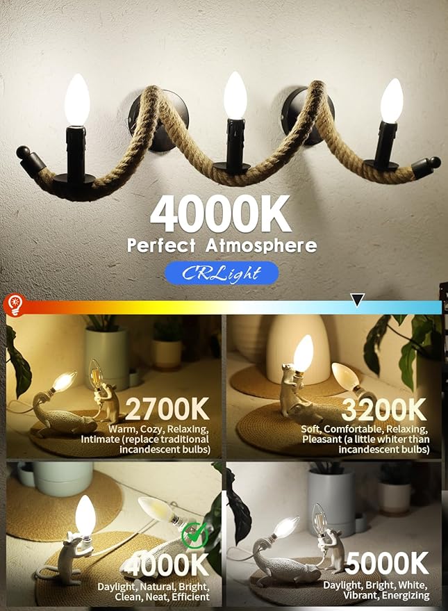 CRLight 6W Dimmable LED Candelabra Bulb 4000K Daylight White, 80W Equivalent 750 Lumens, E12 Base Vintage LED Filament Light Bulbs, B11 Candle Frosted Glass Chandelier Bulbs, Pack of 8