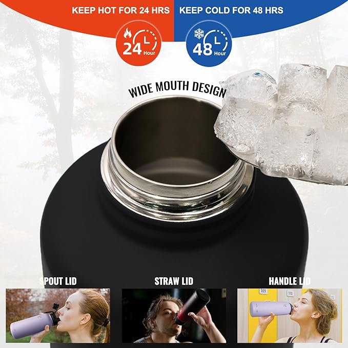 NATURE PIONEOR Tactical Water Bottle with Carrying Molle Sleeve, Stainless Steel 18/8 Food Grade Half Gallon Jug