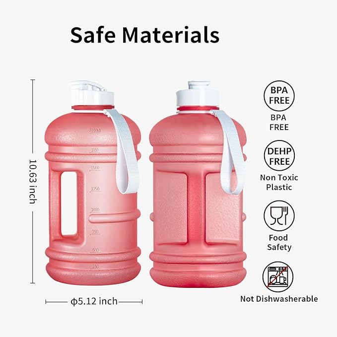 TOOFEEL 2 Liter Water Bottles - Half Gallon Water Bottle BPA Free - Ideal for Gym, Big Water Jug, Reusable Sports Bottle with Measurements Marked Drink Container - Matte Light Pink
