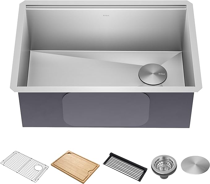 KRAUS KWU110-27 Kore Workstation 27-inch Undermount 16 Gauge Single Bowl Stainless Steel Kitchen Sink with Integrated Ledge and Accessories (Pack of 5)