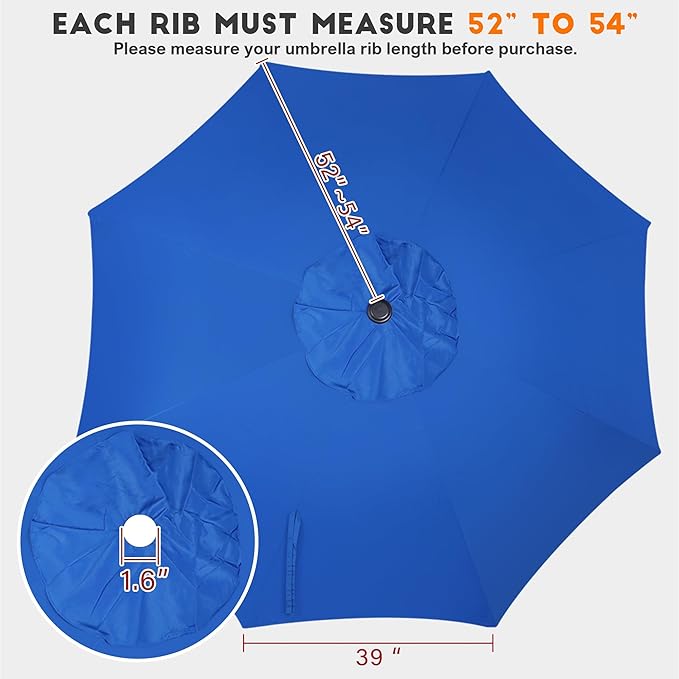 Blissun 9ft Patio Umbrella Replacement Canopy, Market Umbrella Top, Outdoor Table Umbrella Canopy for 8 Ribs, Canopy Only