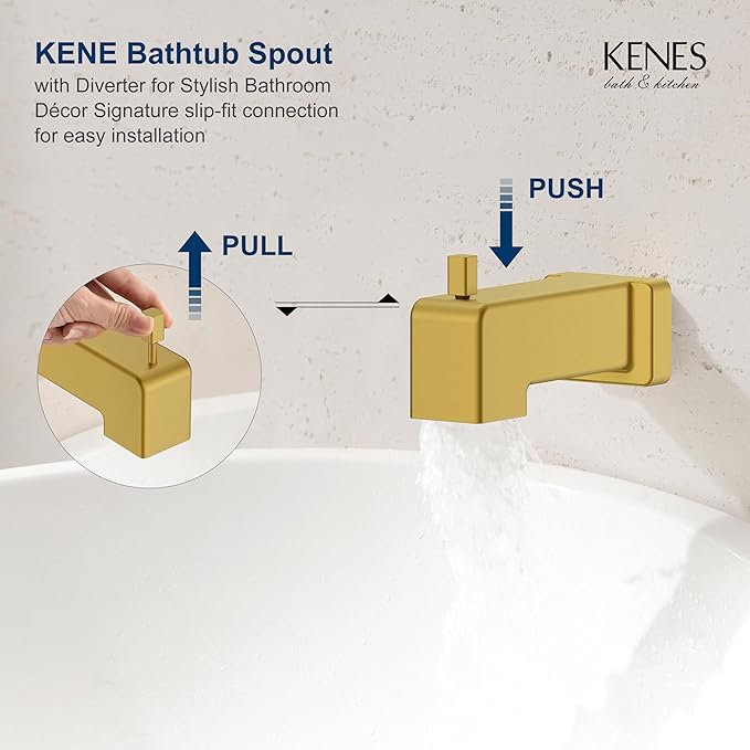 KENES Brushed Gold Shower Trim Kit, Modern Shower Faucet with Single-Spray Square Stainless Rain Shower Head, Tub and Shower Trim Kit Gold, KE-6025A-4 (Shower Valve Included)