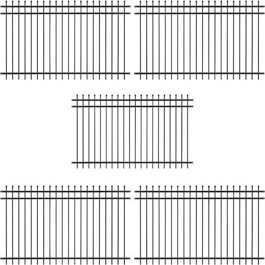 Fencer Wire Pack of 5 Heavy Duty Pinnacle Fence Barrier Panel, 5FT Height X 8FT Width Anti-Rust Metal Fencing Panel, 2” Diameter Steel Outdoor Decorative Garden Fence Panel for Yard, Pool, Patio