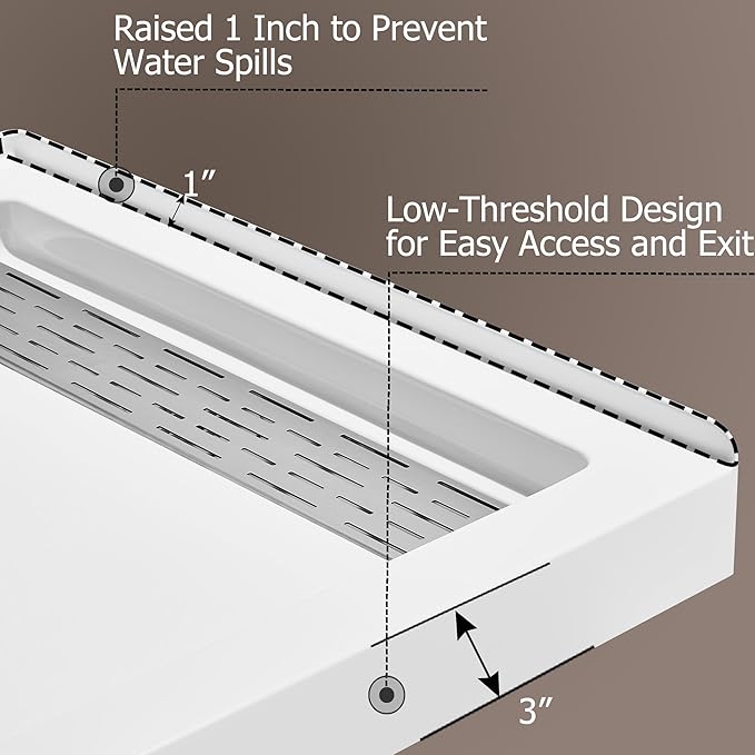 MORVANO 32 x 60 Shower Base with Left Drain Removable Stainless Cover,Shower Pan Kit Non-Slip in White