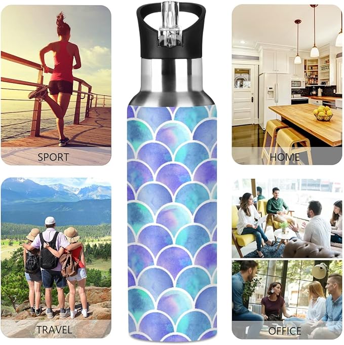 MNSRUU Insulated Water Bottle with Straw, Rainbow and Unicorns Stainless Steel Flasks for Sports Cycling Hiking School