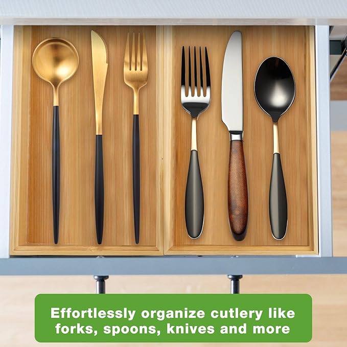 Kigley 8 Pieces Bamboo Drawer Organizer Kitchen Utensils Wooden Utensil Stackable Wooden Storage Box Bamboo Silverware Tray for Drawer(9 x 6 x 2 Inch,Wood)