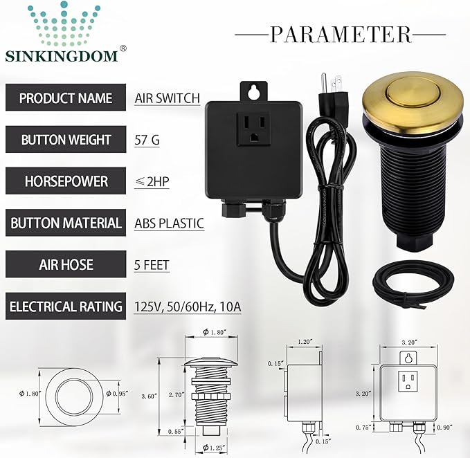 Garbage Disposal SinkTop Air Switch Kit with Long Button,Brass Made Cover,Champagne Bronze