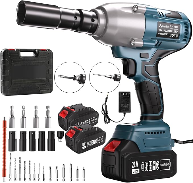 Cordless Impact Wrench - 850 Nm (627 ft-lb) 1/2-inch Impact Wrench, 21-Volt High-Torque Impact Gun with 2x4.6Ah Battery and Charger, Impact Wrenches for Automotive/Motorcycle Repair, Industry and DIY