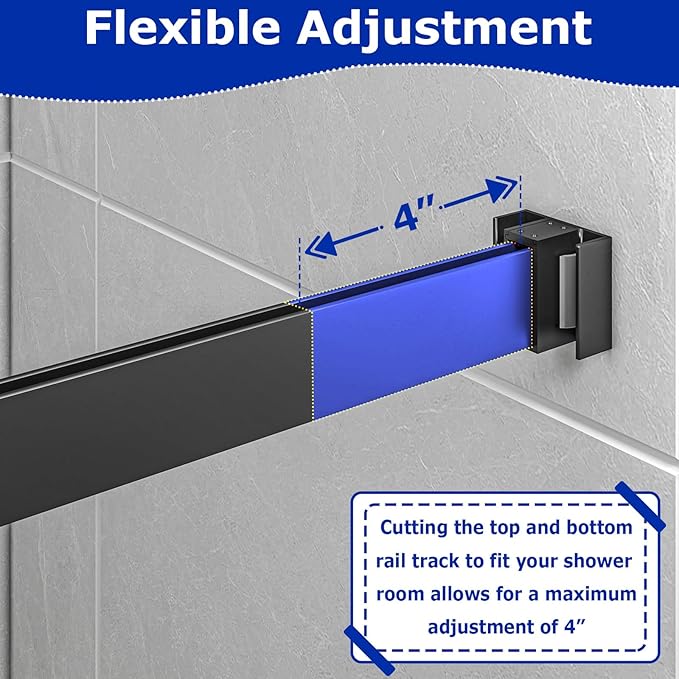 54"-60" W x 60" H Frameless Bathtub Shower Door, Double Sliding Shower Door,5/16"(8mm) Clear Tempered Glass,Easy Sliding Tub Shower Door with Explosion-Proof Film (Matte Black 60" Wx60 H)