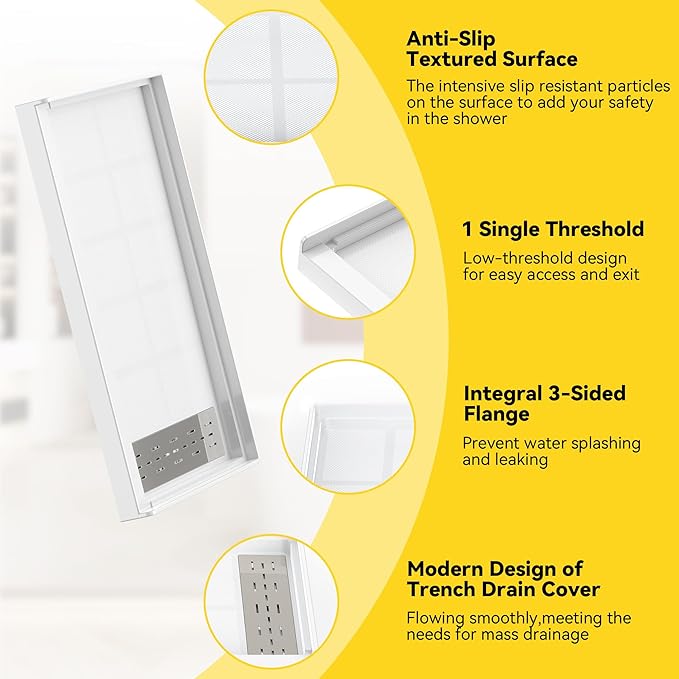 Sunrosa Shower Base 48"×36"×4", Single Threshold Shower Bases with Right Drain, Rectangle Solid Surface White Shower Pan, Slip Resistant Textured Surface, Include Stainless Steel Chrome Cover