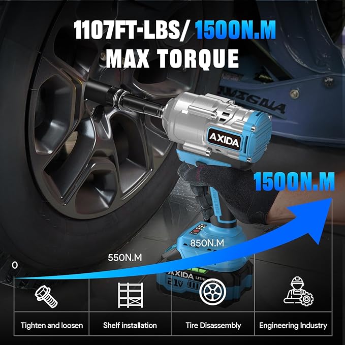 Cordless Impact Wrench 1/2 inch,1107Ft-lbs Brushless High Torque Impact Gun 21V Electric Impact Driver with 2x 4.0Ah Batteries, 5 Sockets, Charger, Extension Bar for Car, RV, Truck Wheel Lug Nuts