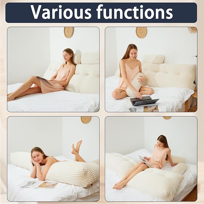 Headboard Wedge Pillow with 2 Pack Neck Roll Pillow Large Headboard Pillow King Wedge Pillow Headboard Soft and Supportive Bed Rest Reading Pillows for Sitting in Bed with Removable Cover