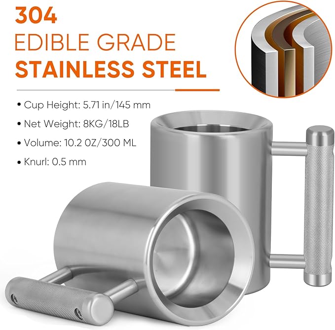 Heavy Mug 8KG/18LB 10.5OZ Stainless Steel Dumbbell Cup,Overweight Sports Water Cup Men and Women Home Gym,Gym Workout Coffee Enthusiast Gift